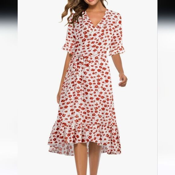!IOPQO  Boho Floral Dress Tomato Girl - Picture 1 of 14